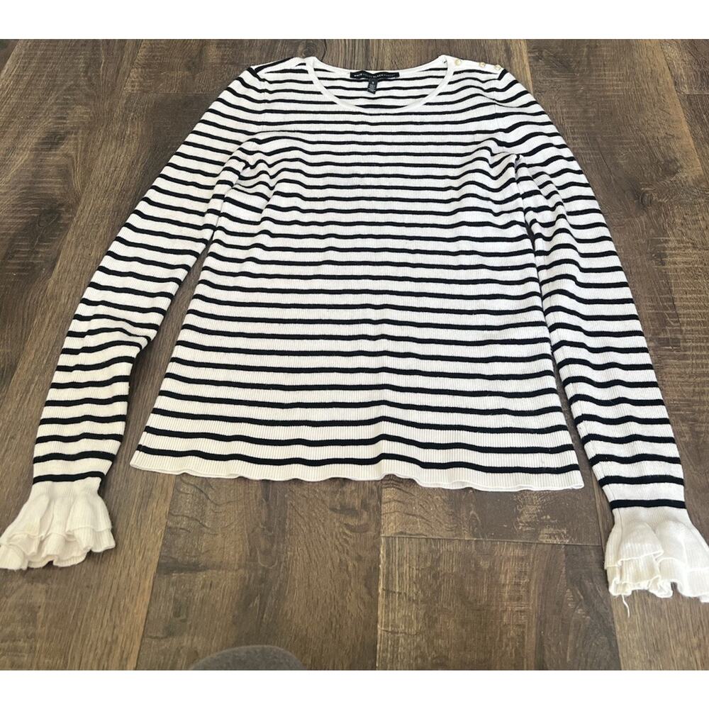 White House Black Market Striped Ruffled Sleeve Blouse Size S